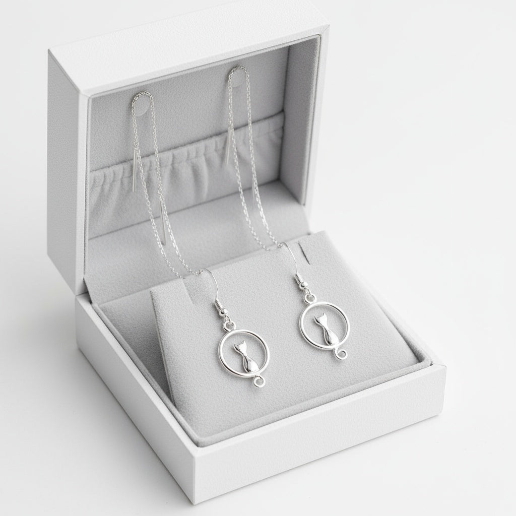 Lógós cica fülbevaló whitegold