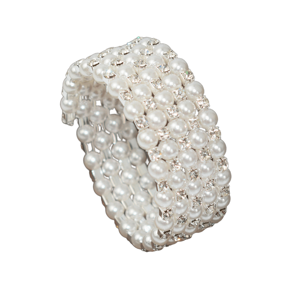 Manuela 5 soros gyöngy-kristály karkötő whitegold