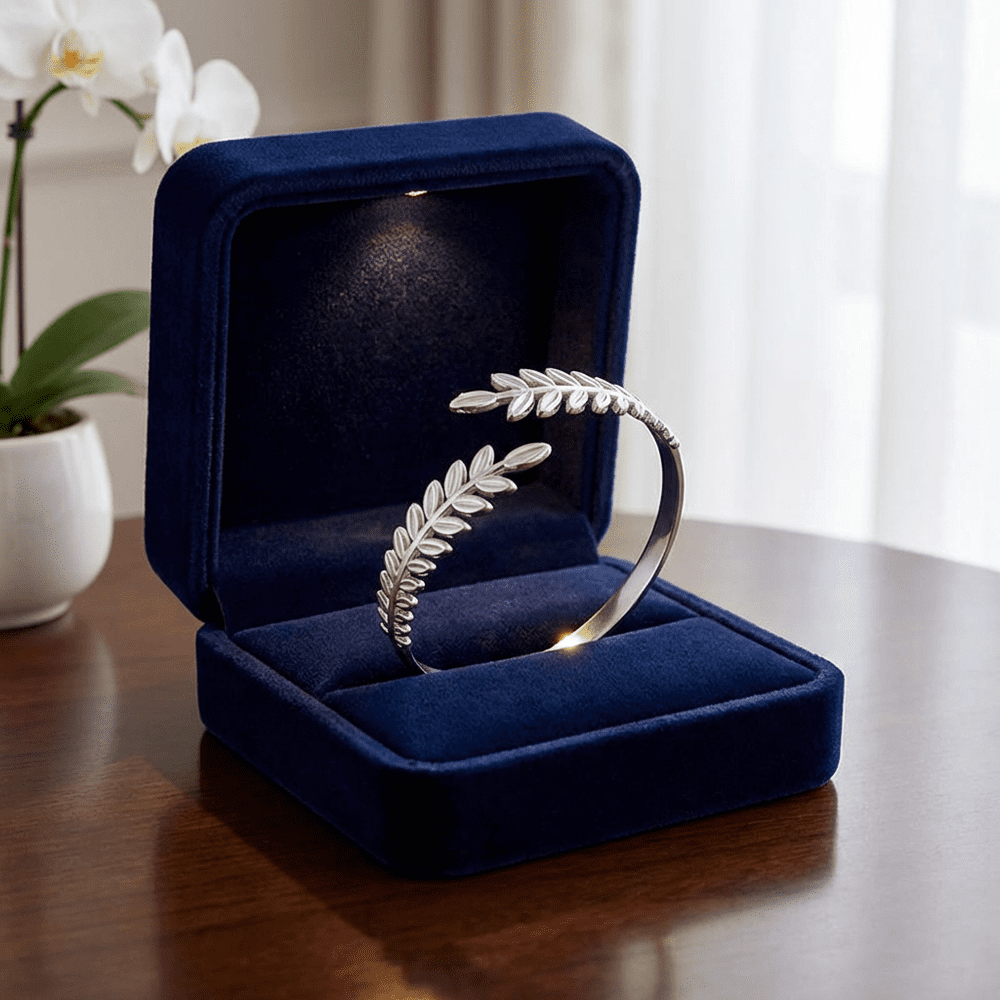 Maria levélmintás nemesacél karkötő whitegold