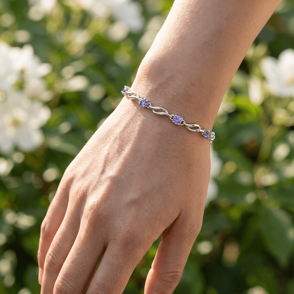 Hullám kristályokkal karkötő whitegold-ibolya