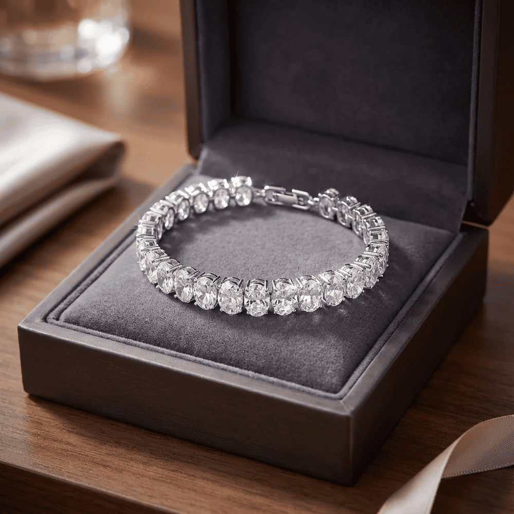 Nagy ovál kristályos kristály karkötő whitegold