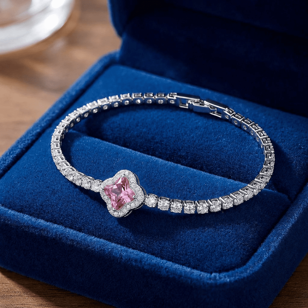 Marta tenisz karkötő virág dísszel whitegold-pink