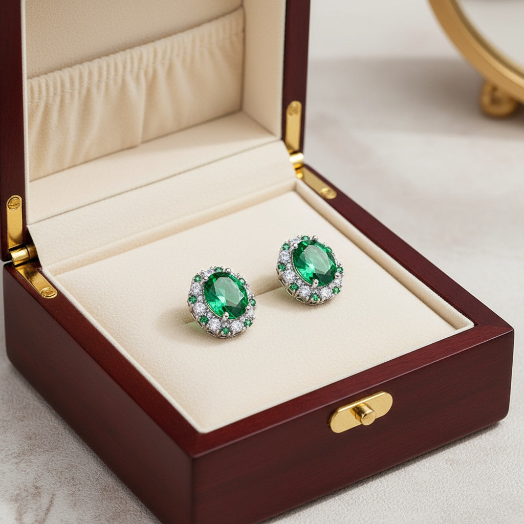 Beszúrós pici ovál fülbevaló whitegold-zöld