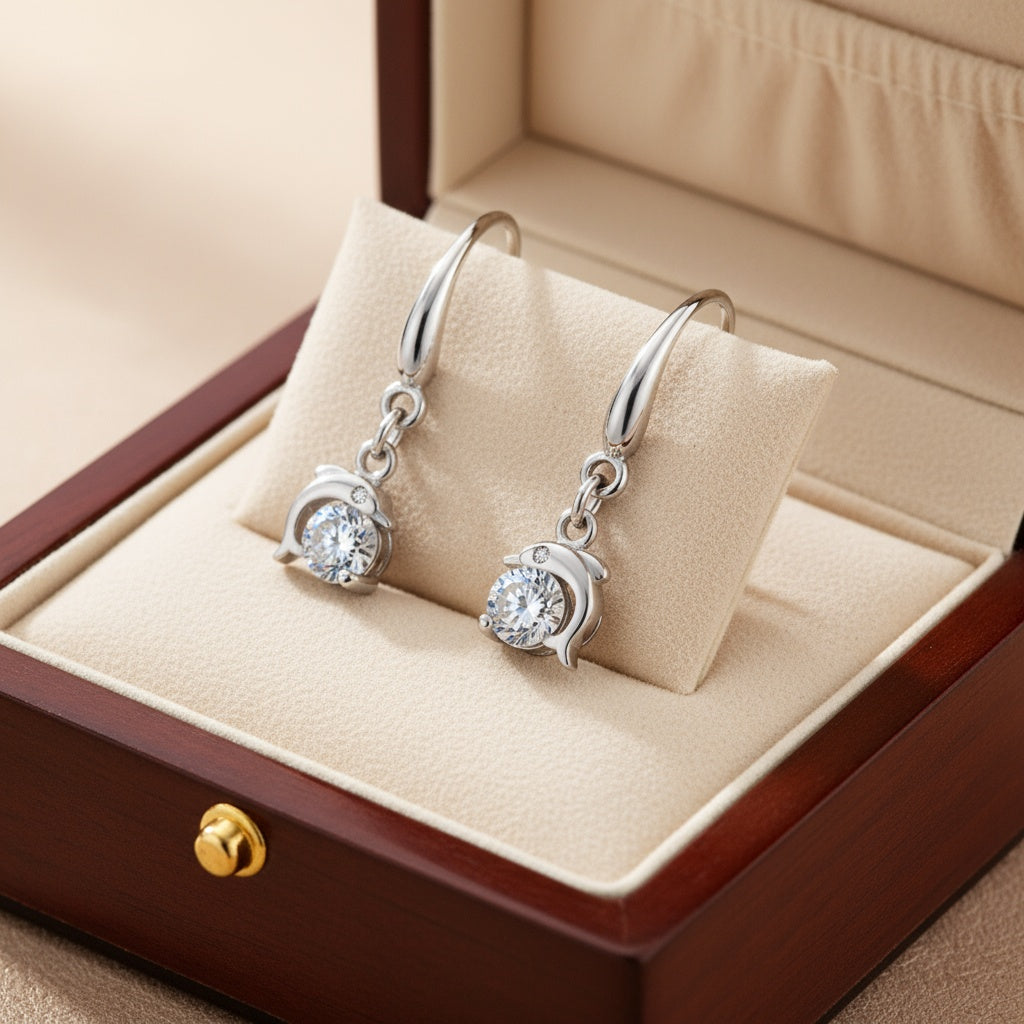 Labdázó delfin lógós fülbevaló whitegold