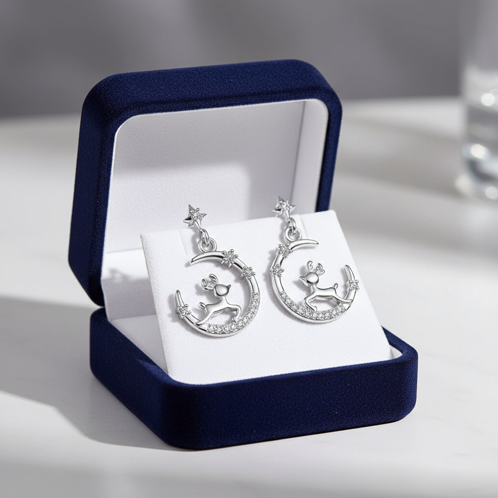 Hold-csillagok-rénszarvas fülbevaló whitegold