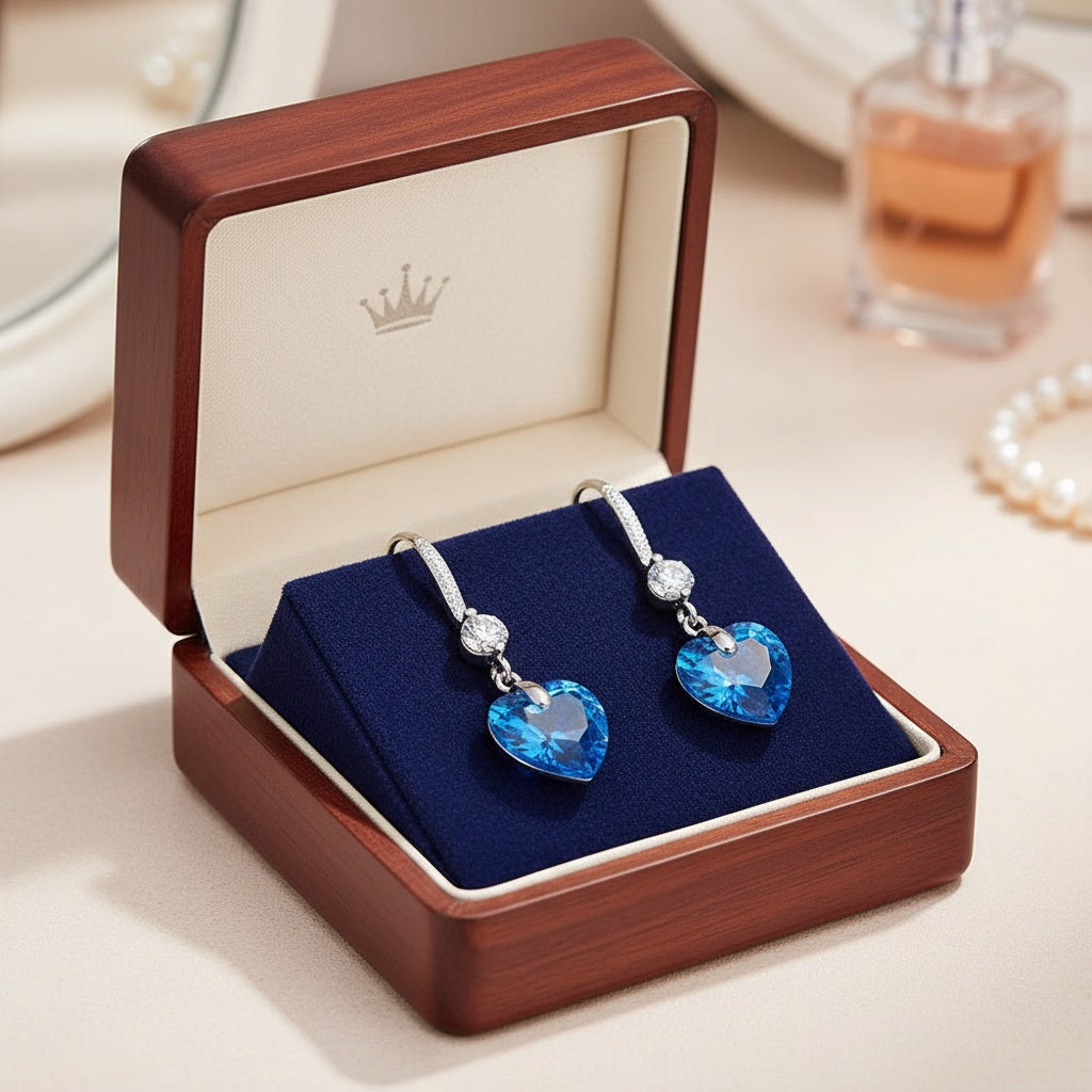 Lógós kék szív fülbevaló whitegold