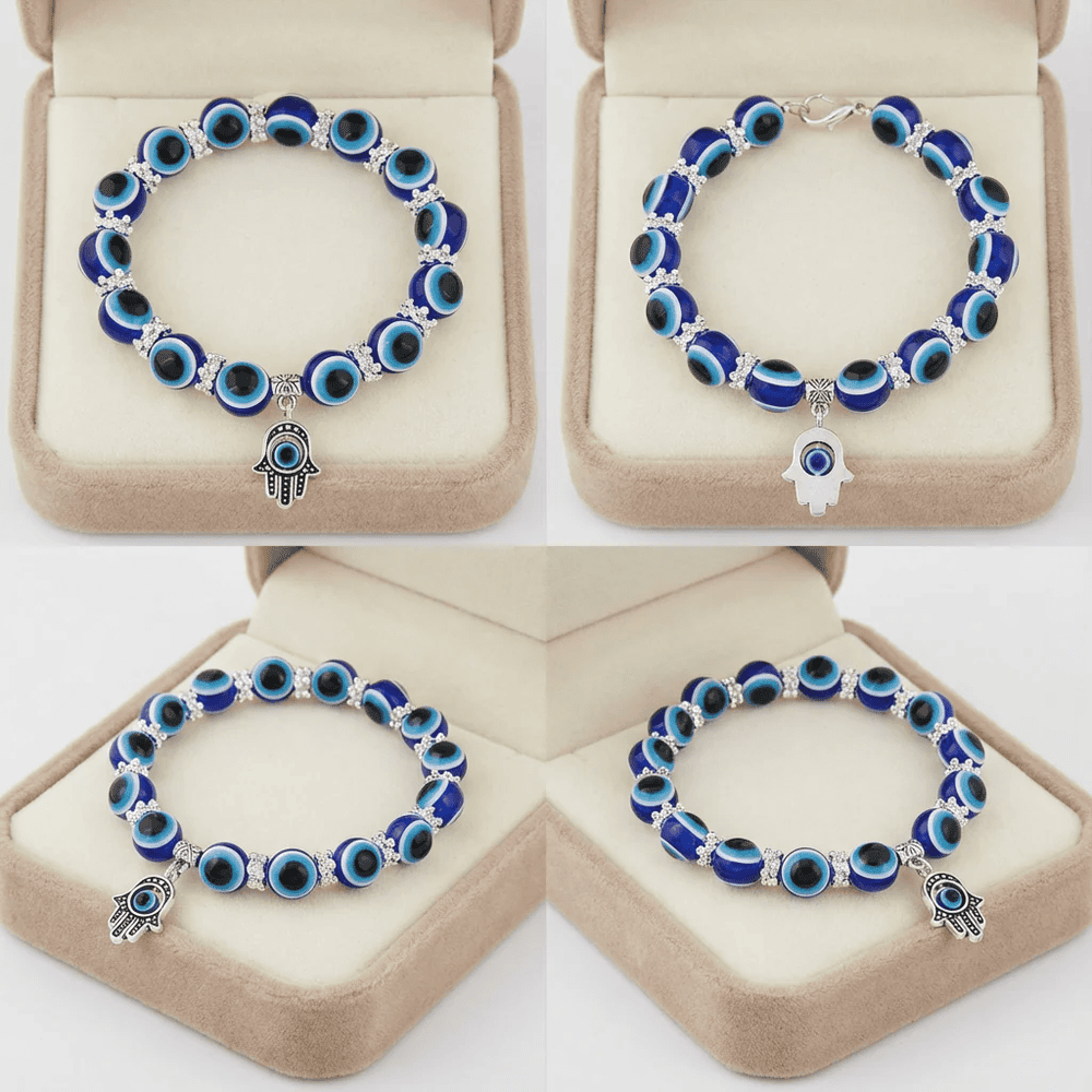 Hamsza védelmező karkötő ezüst-mélykék