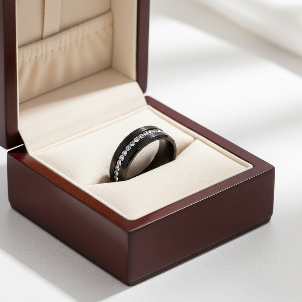 Kristálysor nemesacél gyűrű fekete