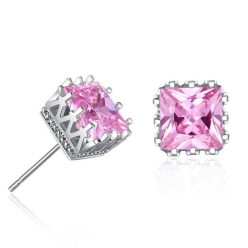 Beszúrós négyzet kristály fülbevaló pink-whitegold