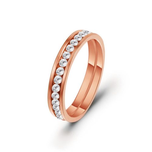 Körben kristályos nemesacél gyűrű rosegold - 54,3 mm