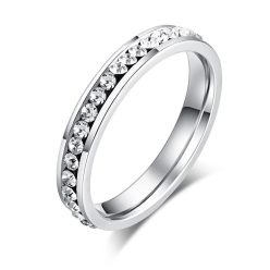 Körben kristályos nemesacél gyűrű whitegold - 59,4 mm