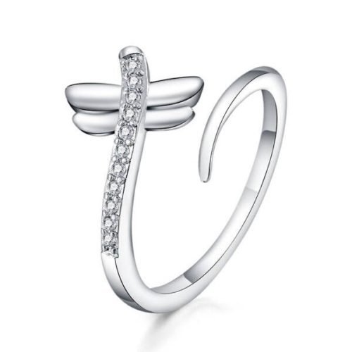 Ezüstös szitakötő gyűrű (állítható méret)
