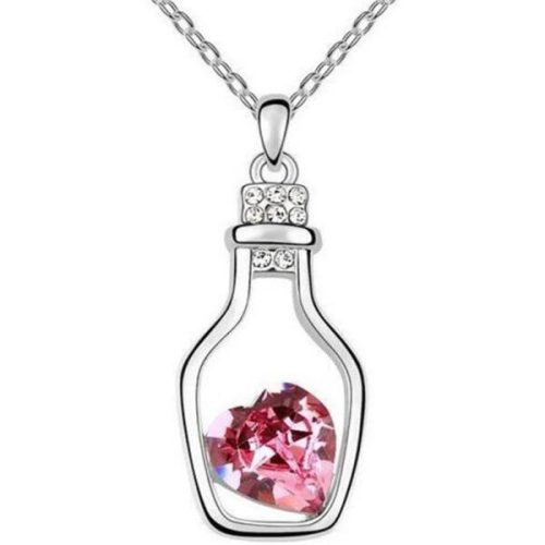 Üvegben kristály szív medálos nyaklánc rózsaszín