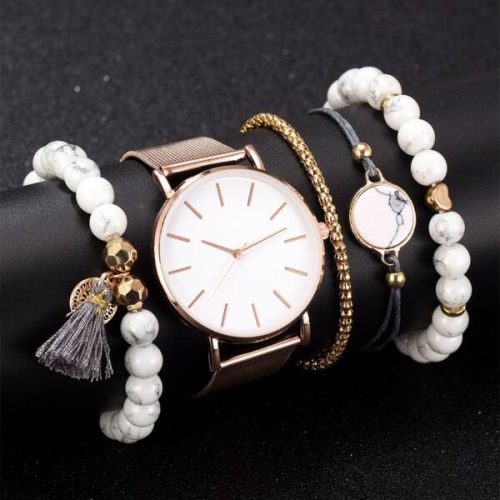 Cadenza női óra karkötőkkel rosegold-white